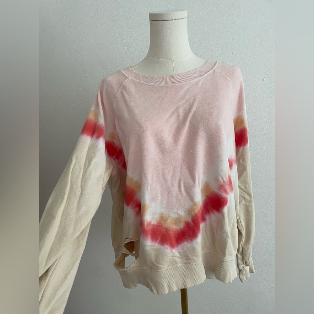 Wildfox Distressed Tie-Dye Long Sleeve Top - Pink, Red, and Cream - Medium